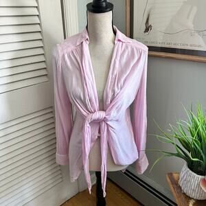 FREE PEOPLE Worlds Apart Tunic Womens XS Pink Tie Front Gauzy Beach Bohemian